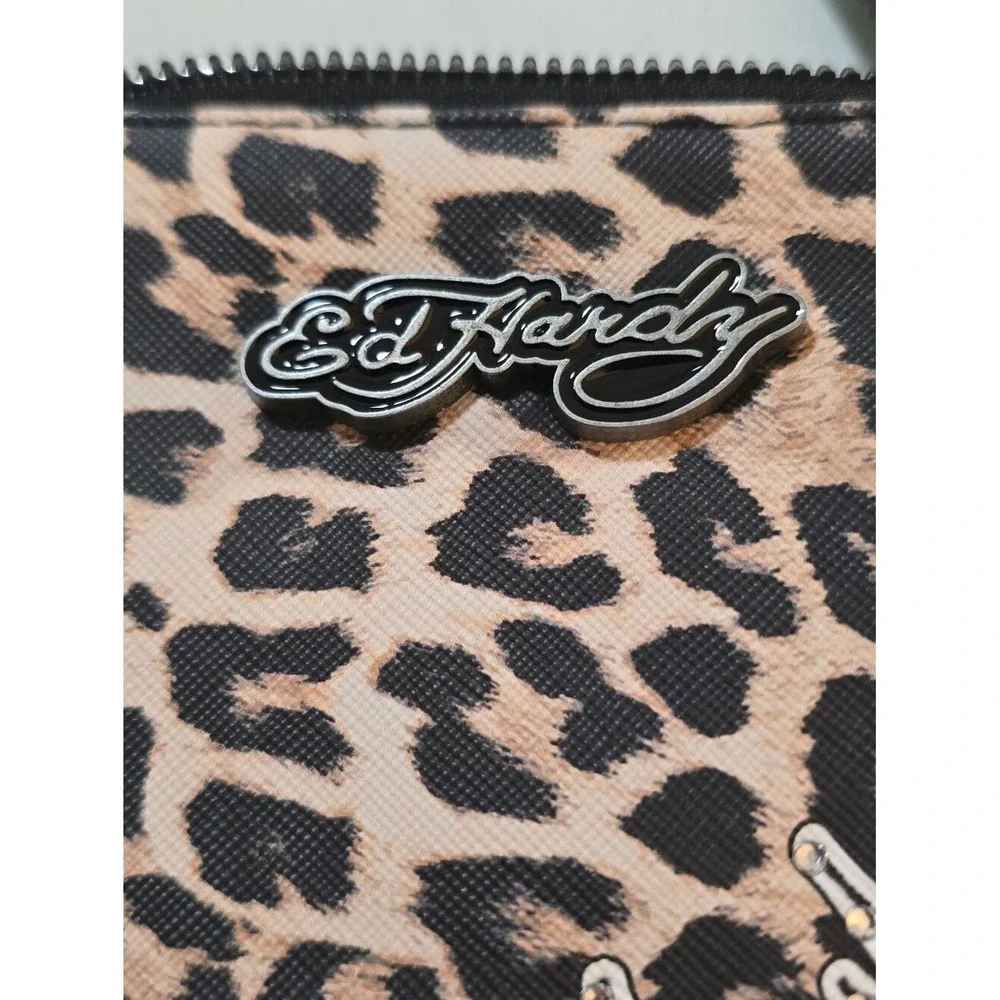Ed Hardy Cheetah Leopard Print Love Hearts Rhinestone Wristlet NWT